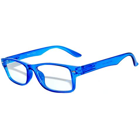 blue rectangular eyeglass frames.